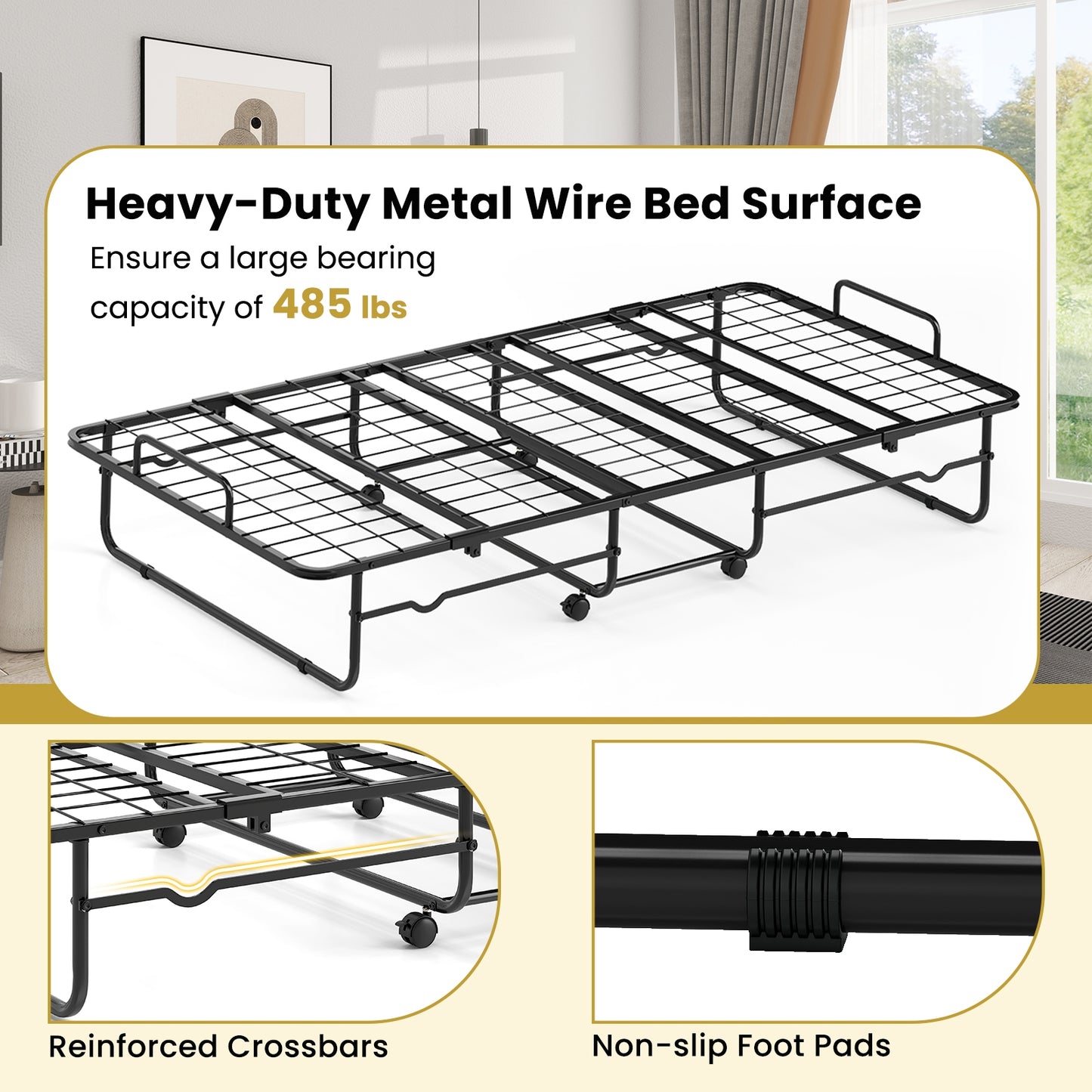 Heavy-Duty Twin Folding Bed with Memory Foam Mattress and Sturdy Metal Frame