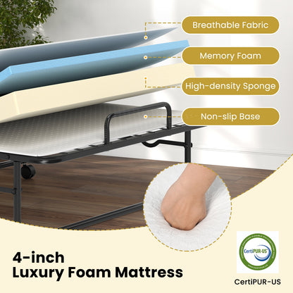 Heavy-Duty Twin Folding Bed with Memory Foam Mattress and Sturdy Metal Frame