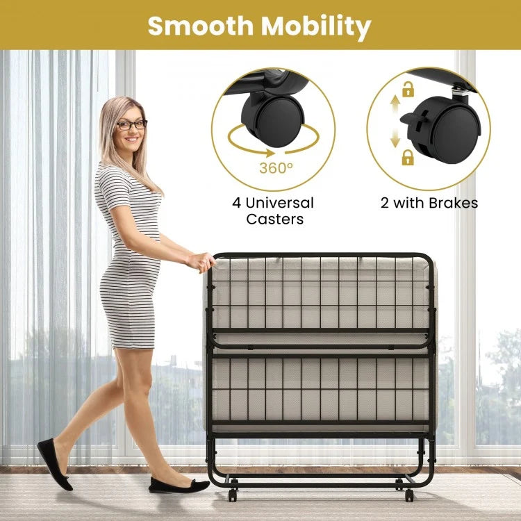 Heavy-Duty Twin Folding Bed with Memory Foam Mattress and Sturdy Metal Frame