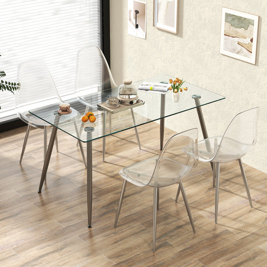 Modern Dining Chairs with Clear Plastic Shell and Silver Metal Legs - Set of 4