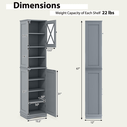67" Tall Storage Cabinet with Adjustable Shelves and Acrylic Doors