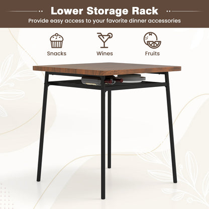 Modern 3 Piece Dining Table Set with Wood Square Table and 2 Metal Frame Chairs