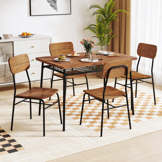 5 Piece Dining Set with Storage Rack and Metal Frame for Kitchen or Small Spaces