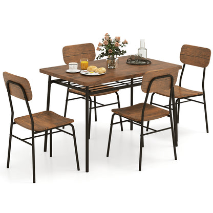 5 Piece Dining Set with Storage Rack and Metal Frame for Kitchen or Small Spaces
