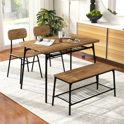4 Piece Dining Set with Bench and 2 Chairs Metal Frame Modern Kitchen Table Furniture