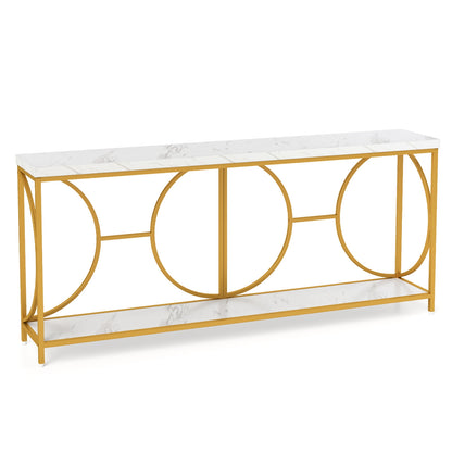 Elegant 2-Tier Console Table with Faux Marble Top and Storage Shelf