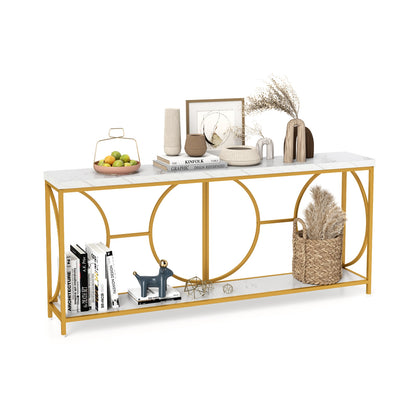Elegant 2-Tier Console Table with Faux Marble Top and Storage Shelf