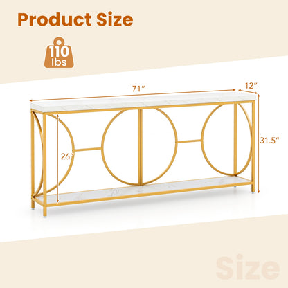 Elegant 2-Tier Console Table with Faux Marble Top and Storage Shelf
