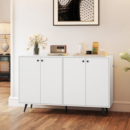 Mid Century Modern Buffet Cabinet with Adjustable Storage Shelves - White