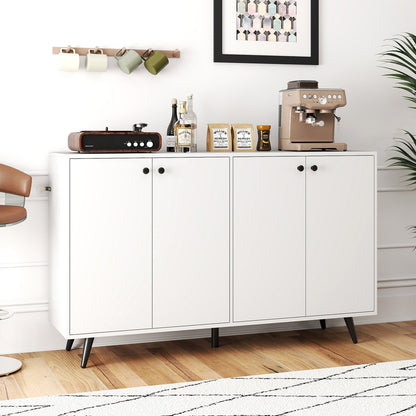 Mid Century Modern Buffet Cabinet with Adjustable Storage Shelves - White