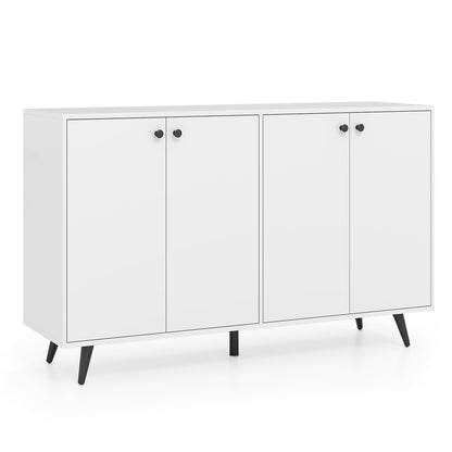 Mid Century Modern Buffet Cabinet with Adjustable Storage Shelves - White