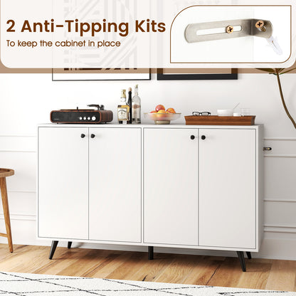 Mid Century Modern Buffet Cabinet with Adjustable Storage Shelves - White