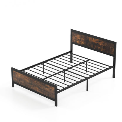 Farmhouse Style Metal Bed Frame with Wooden Touches and Silent Support, Full Size