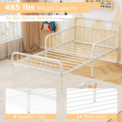 Modern Twin Metal Bed Frame with Headboard and Safety Guardrails – White