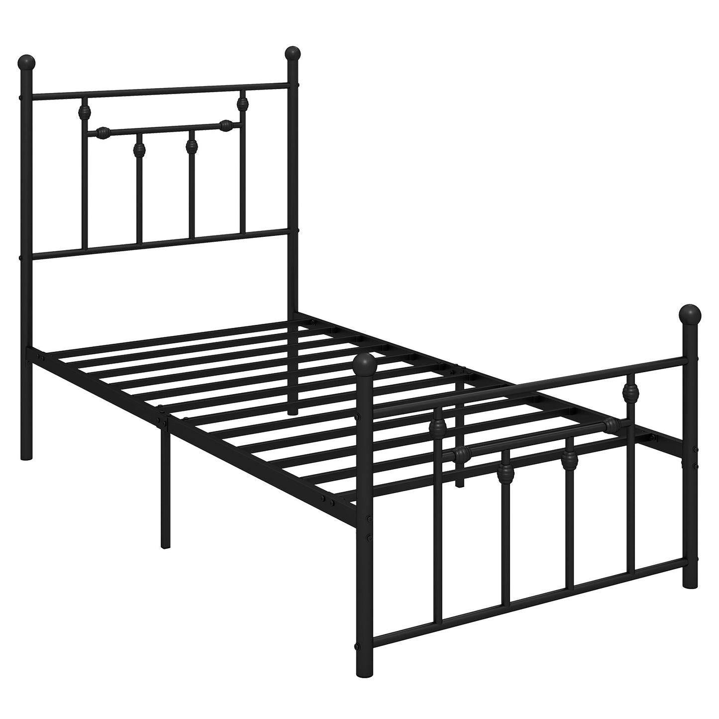 Black Metal Bed Frame with Slatted Base and Elevated Headboard, Twin Size
