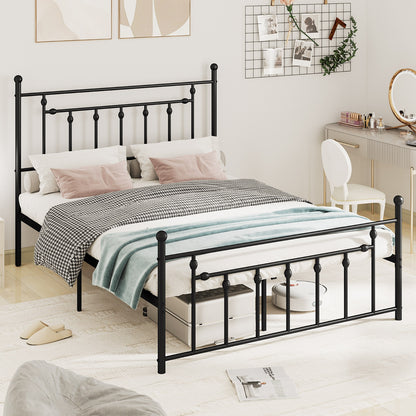 Black Metal Bed Frame with Slatted Base and Elevated Headboard, Queen Size