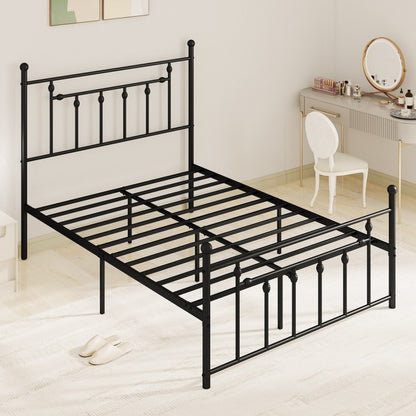 Black Metal Bed Frame with Slatted Base and Elevated Headboard, Queen Size
