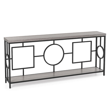 Contemporary 2-Tier Console Table with Faux Marble Finish and Metal Base