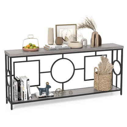Contemporary 2-Tier Console Table with Faux Marble Finish and Metal Base