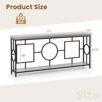 Contemporary 2-Tier Console Table with Faux Marble Finish and Metal Base