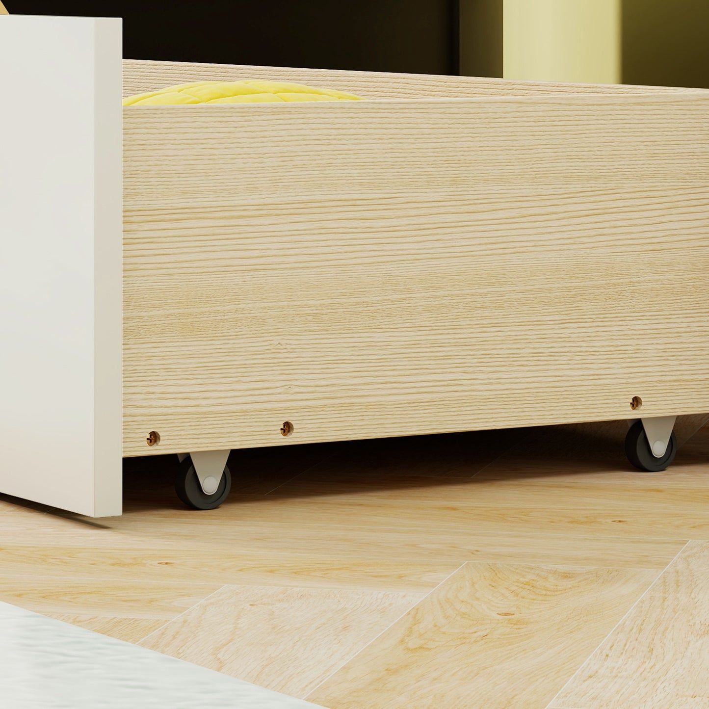 Twin House Bed Frame with Storage Drawers, Shelves, and Safety Guardrails for Kids, White
