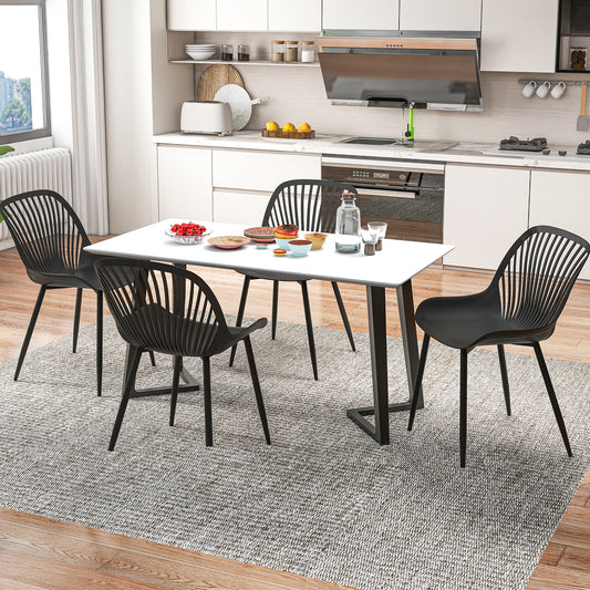 Modern Dining Chairs with Metal Legs Cutout Backrest and Curved Seat - Set of 4