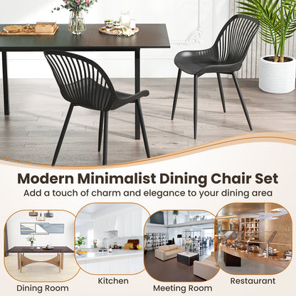Modern Dining Chairs with Metal Legs Cutout Backrest and Curved Seat - Set of 4