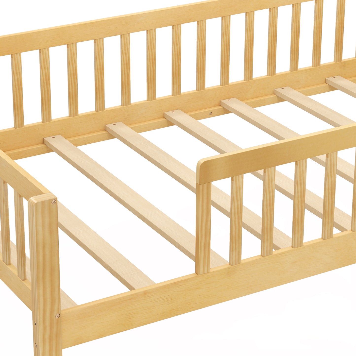 Montessori Twin Bed with House-Shaped Headboard and Storage Shelf for Kids, Natural