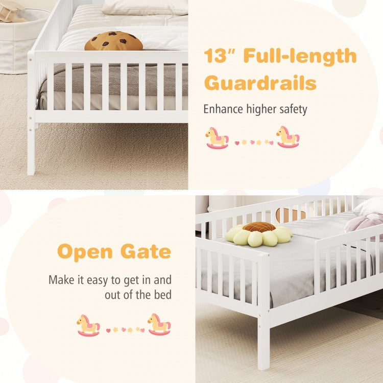 Montessori Twin Bed with House-Shaped Headboard and Storage Shelf for Kids, White
