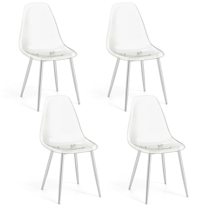 Modern Dining Chairs with Clear Plastic Shell and Silver Metal Legs - Set of 4