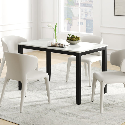 Mid Century Modern 45 Inch Rectangular Dining Table with Faux Marble Top Seats 4
