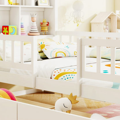 Twin Size Montessori House Bed for Kids with Storage Headboard and Slide-Out Drawers