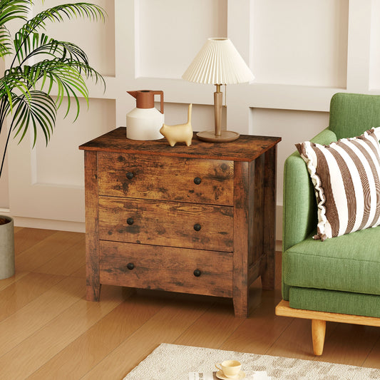 3-Drawer Storage Dresser Chest, Compact Bedside Table with Organizational Drawers – Rustic Brown