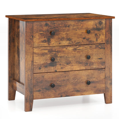 3-Drawer Storage Dresser Chest, Compact Bedside Table with Organizational Drawers – Rustic Brown