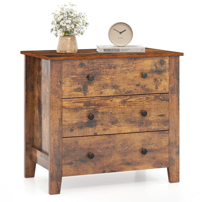 3-Drawer Storage Dresser Chest, Compact Bedside Table with Organizational Drawers – Rustic Brown
