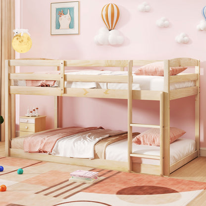 Sturdy Twin Size Bunk Bed with High Safety Guardrails and Integrated Ladder - Natural