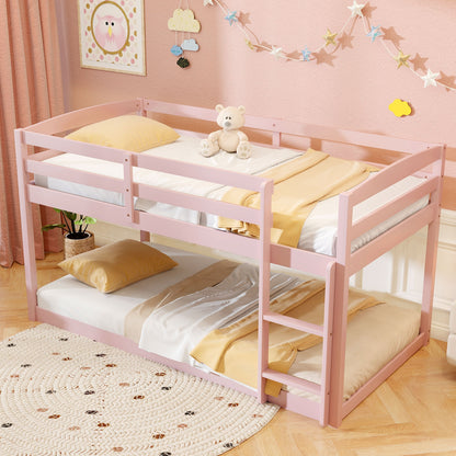 Sturdy Twin Size Bunk Bed with High Safety Guardrails and Integrated Ladder - Pink