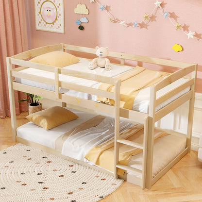 Sturdy Twin Size Bunk Bed with High Safety Guardrails and Integrated Ladder - Natural