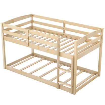 Sturdy Twin Size Bunk Bed with High Safety Guardrails and Integrated Ladder - Natural