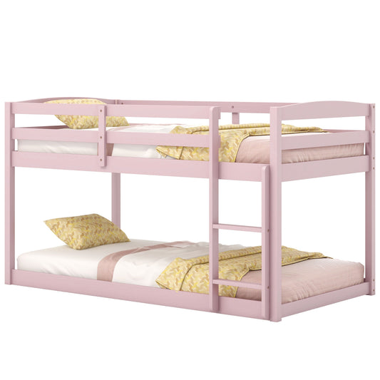 Sturdy Twin Size Bunk Bed with High Safety Guardrails and Integrated Ladder - Pink
