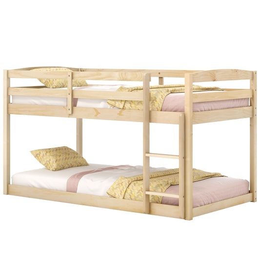 Sturdy Twin Size Bunk Bed with High Safety Guardrails and Integrated Ladder - Natural