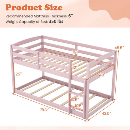 Sturdy Twin Size Bunk Bed with High Safety Guardrails and Integrated Ladder - Pink
