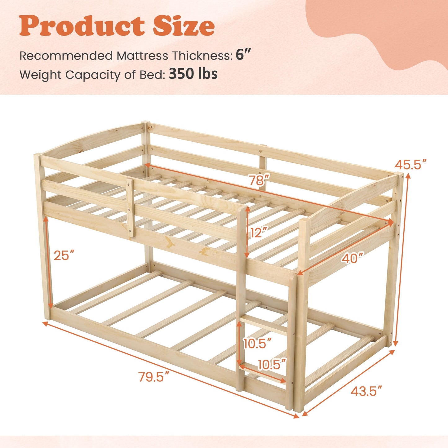 Sturdy Twin Size Bunk Bed with High Safety Guardrails and Integrated Ladder - Natural