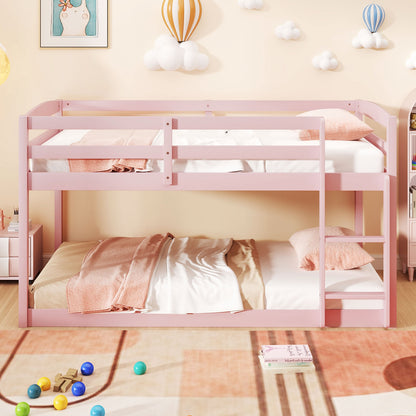 Sturdy Twin Size Bunk Bed with High Safety Guardrails and Integrated Ladder - Pink