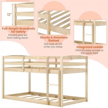 Sturdy Twin Size Bunk Bed with High Safety Guardrails and Integrated Ladder - Natural