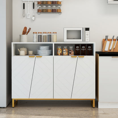 Contemporary 4-Door Storage Sideboard with Adjustable Shelves for Kitchen and Living Room