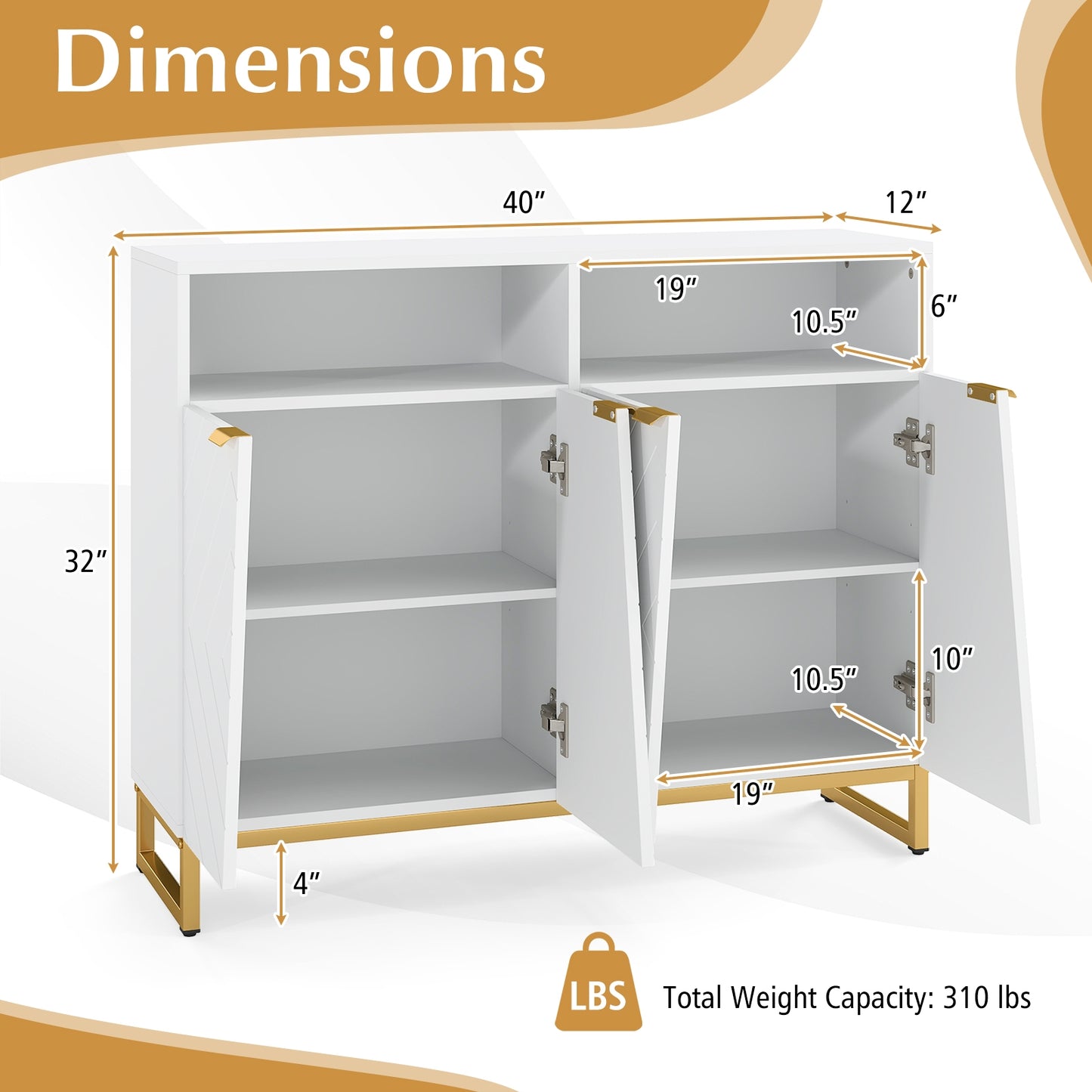 Contemporary 4-Door Storage Sideboard with Adjustable Shelves for Kitchen and Living Room