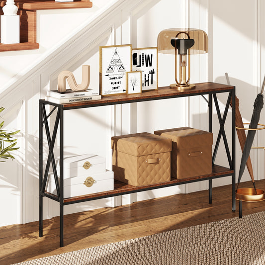 Slim 2-Tier Console Table with Storage Shelf for Entryway or Hallway