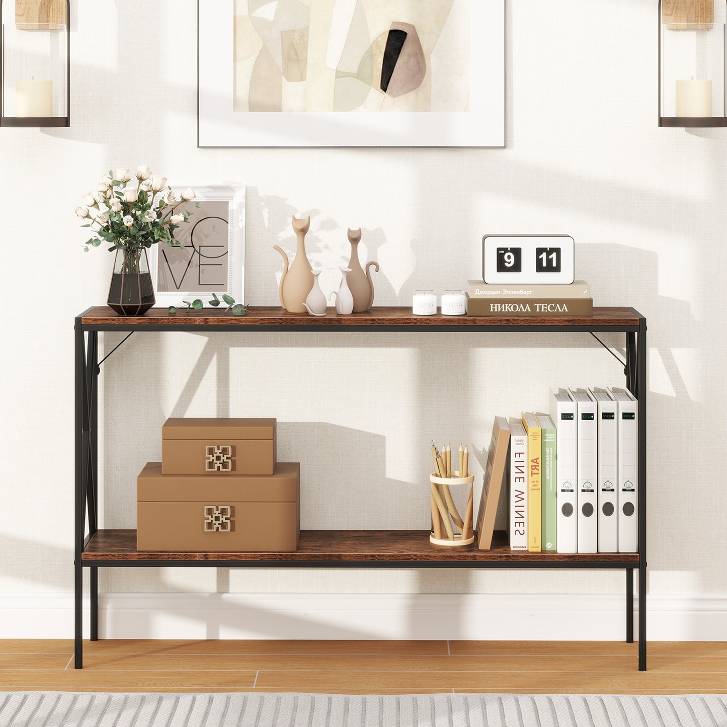 Slim 2-Tier Console Table with Storage Shelf for Entryway or Hallway