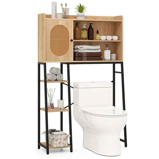 Elegant Over-The-Toilet Storage Cabinet with PE Rattan Door and Versatile Shelving